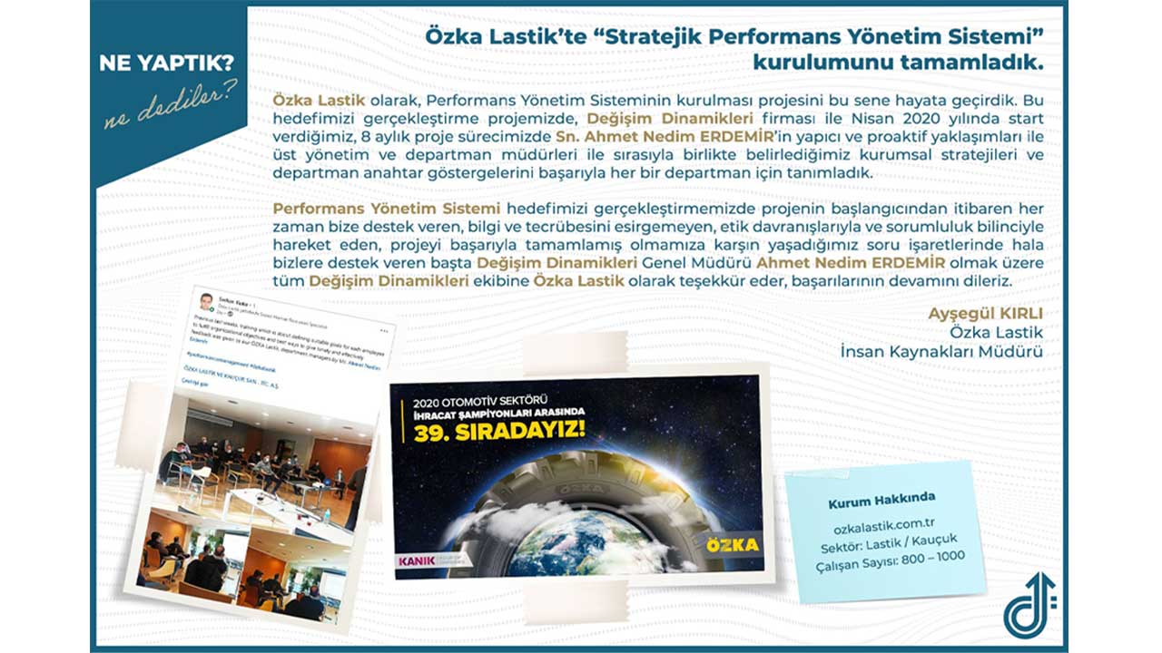 Özka Lastik’te “Stratejik Performans Yönetim Sistemi” kurulumunu tamamladık…